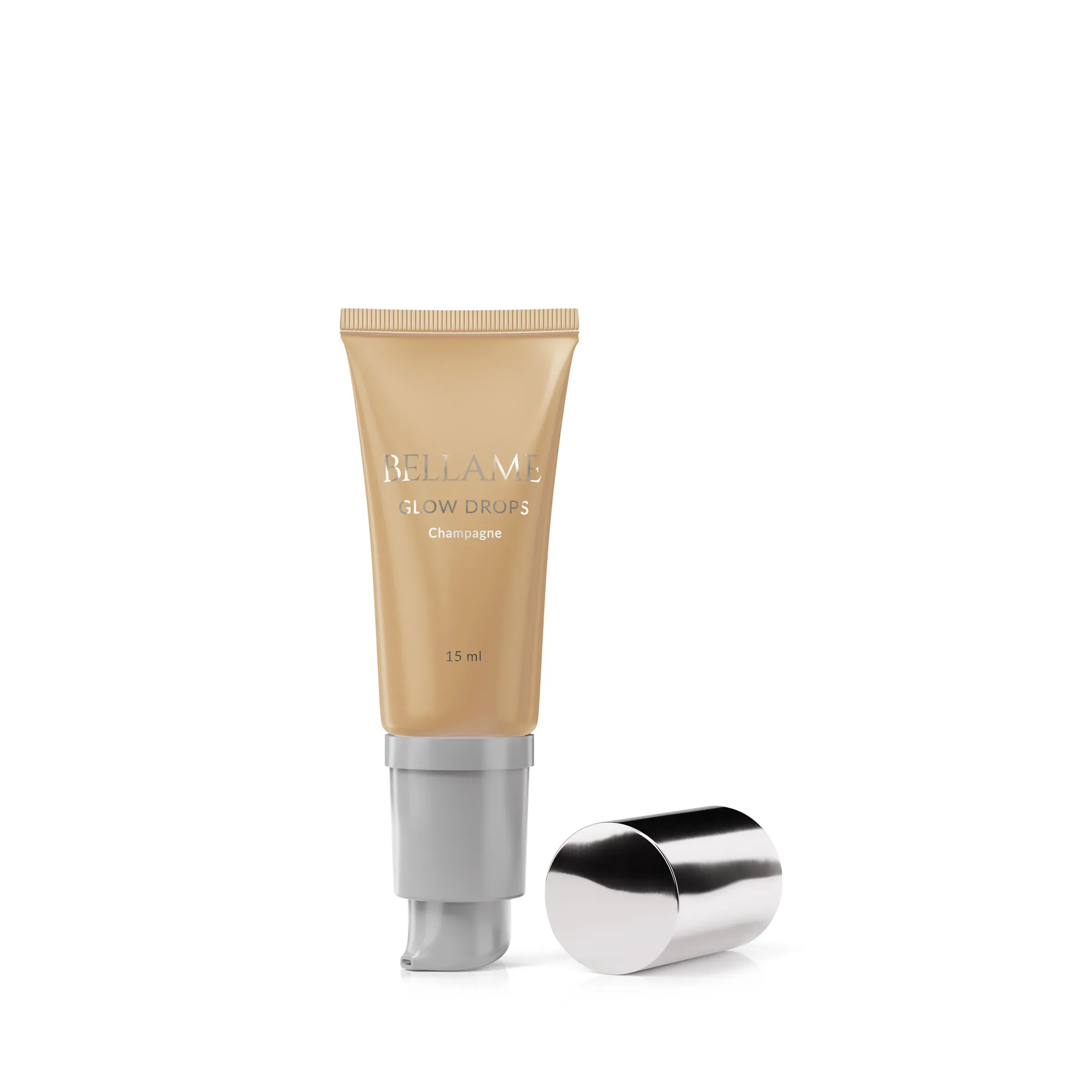 BELLAME Champagne Aqua Lumiere Glow Drops, open, 3D product rendering