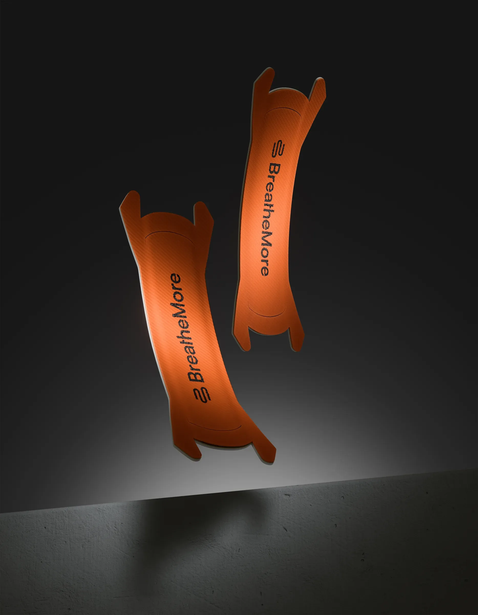 BreatheMore Orange Performance nasal strips, 3D product rendering