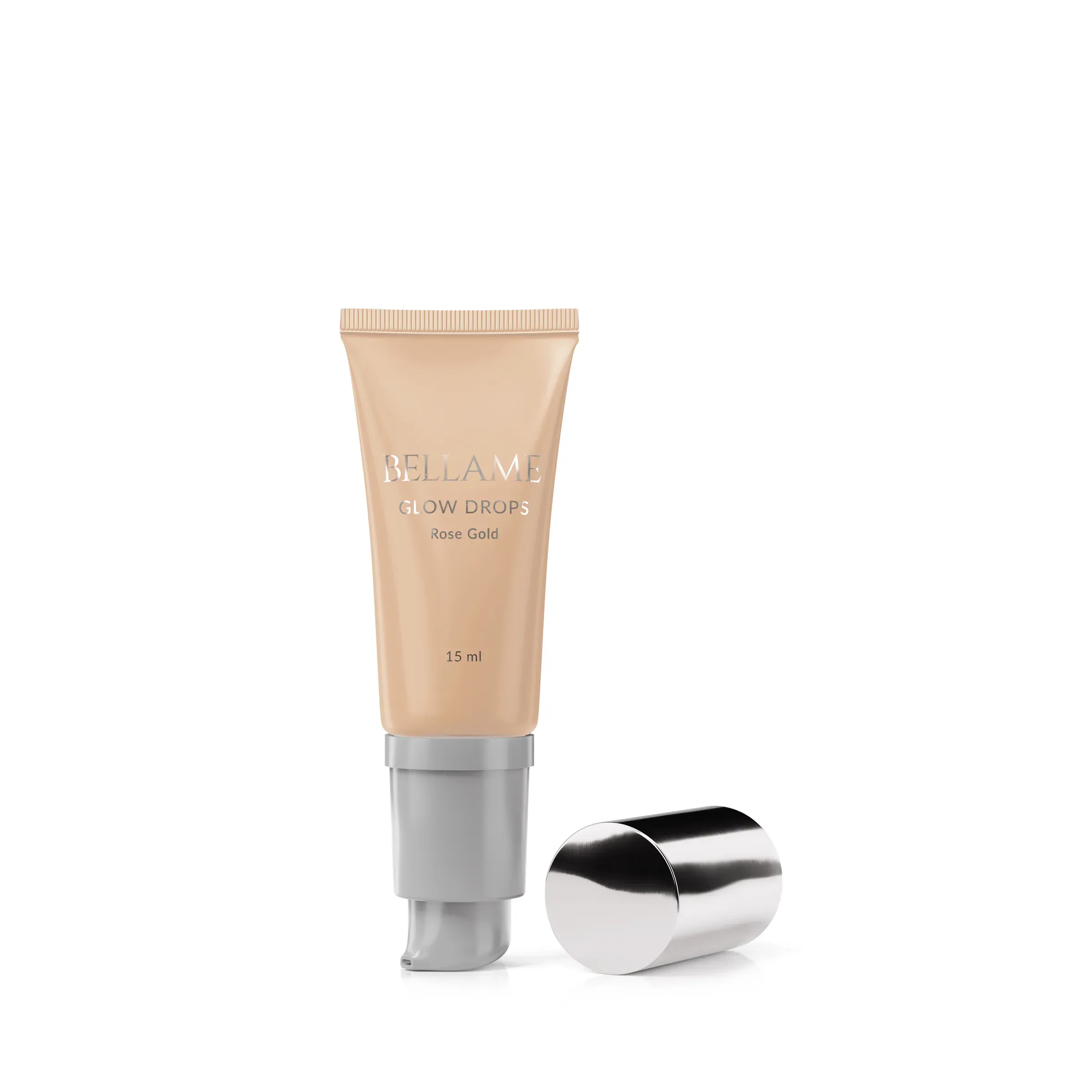 BELLAME Rose Gold Aqua Lumiere Glow Drops, open, 3D product rendering