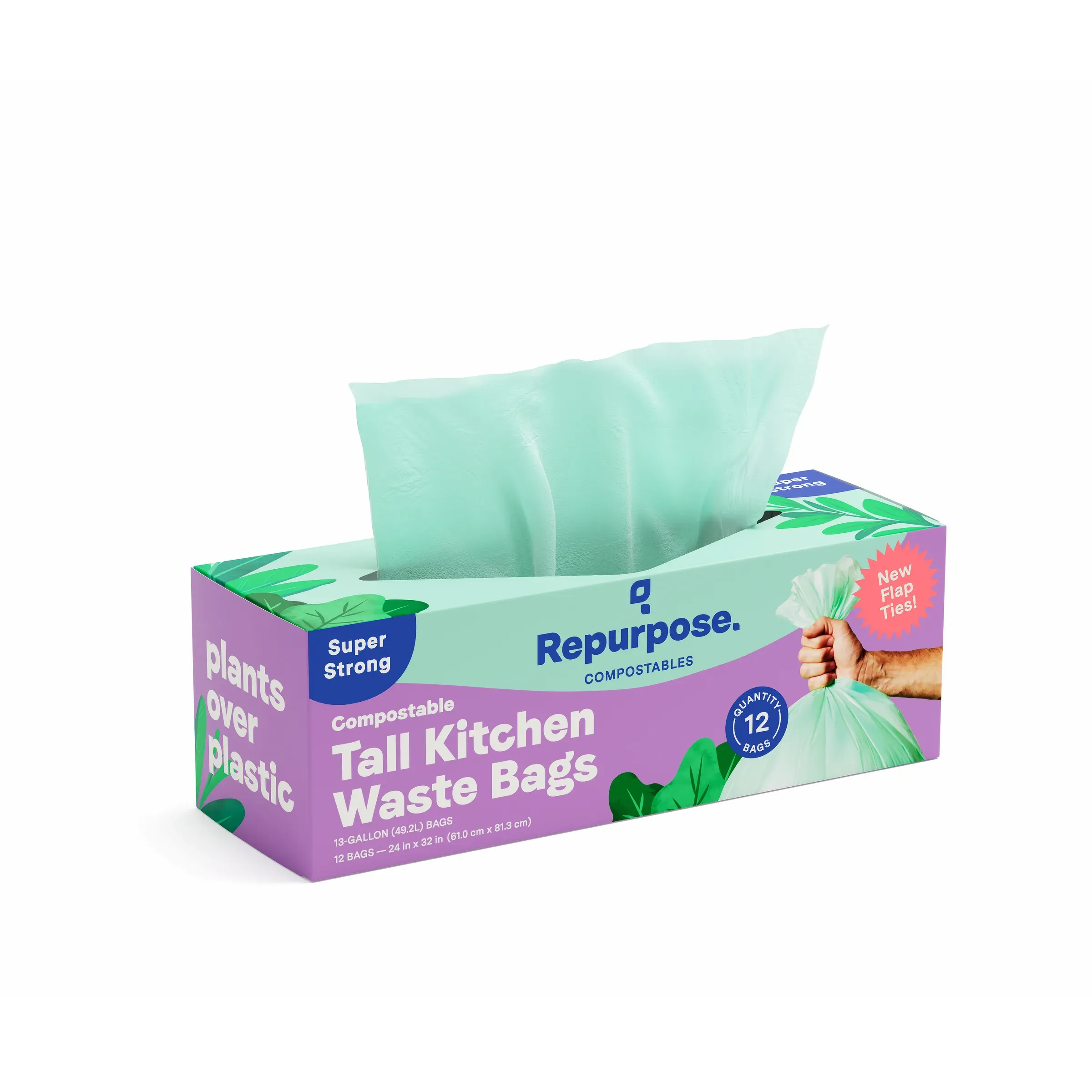 Repurpose Tall Kitchen Bags 12ct Side angle, 3D product rendering