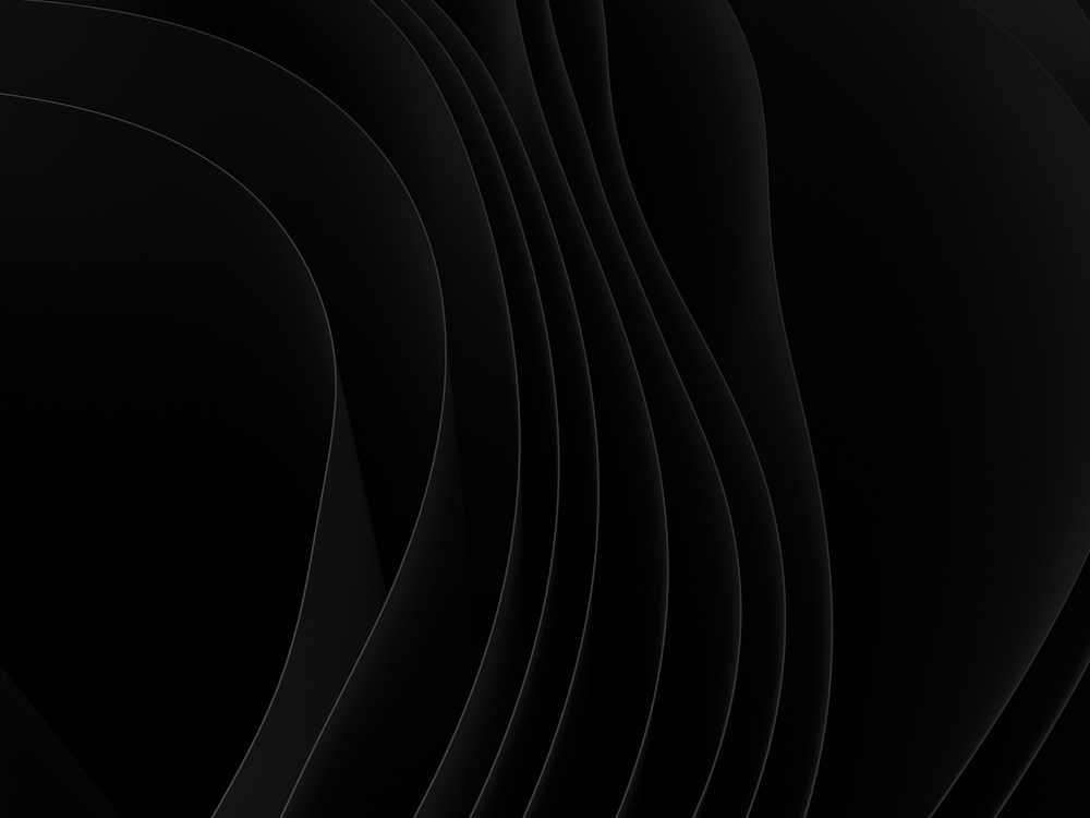 Layered black abstract curves traced by subtle highlights on a dark background.