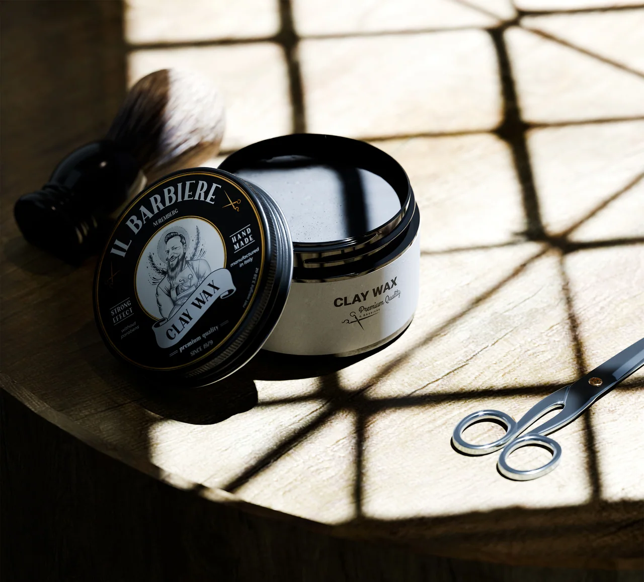 Black cosmetic jar in a cinematic studio-lighting product render
